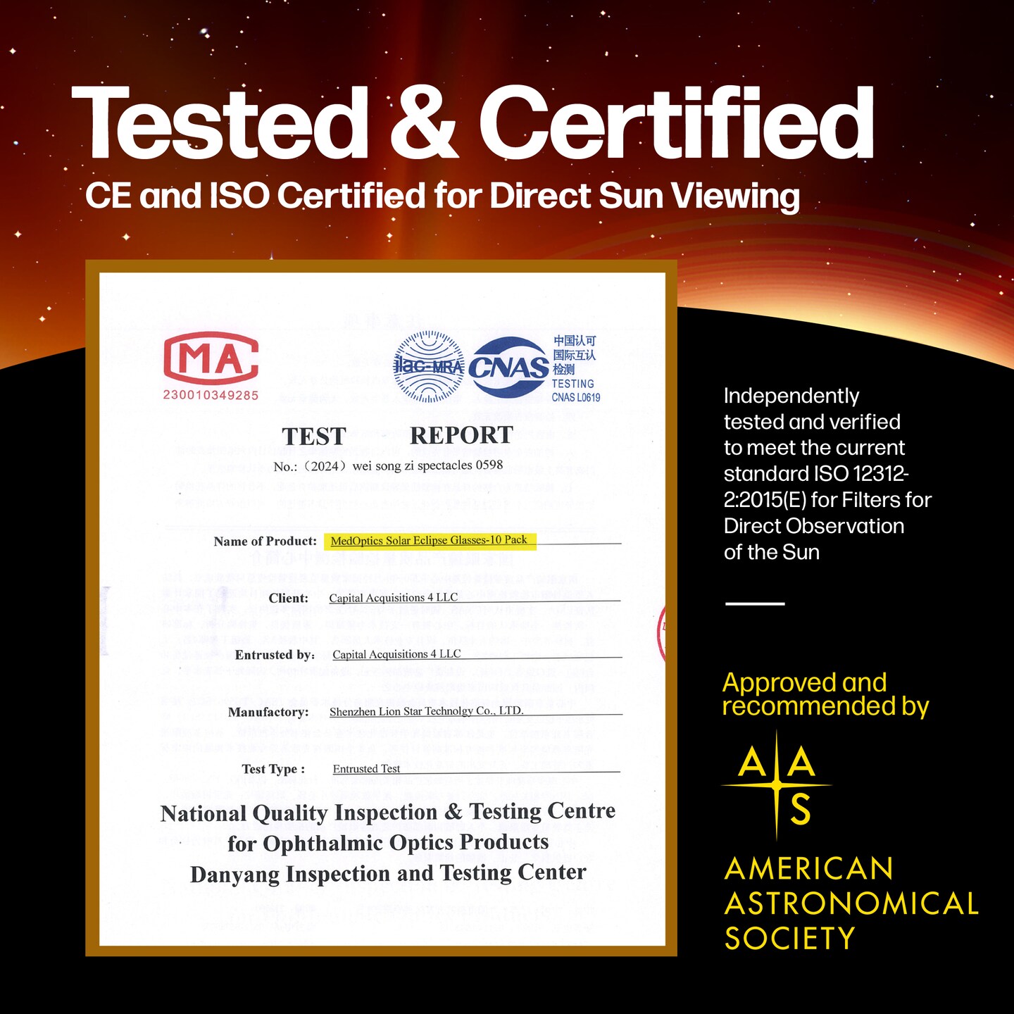 Solar Eclipse Glasses Approved 2024 (10 Pack) - AAS, ISO &#x26; CE Certified for All Ages - Lab Tested - Includes Eclipse Path Map - Clear Visibility, One Size Fits All, Non-Scratch Lens Viewing