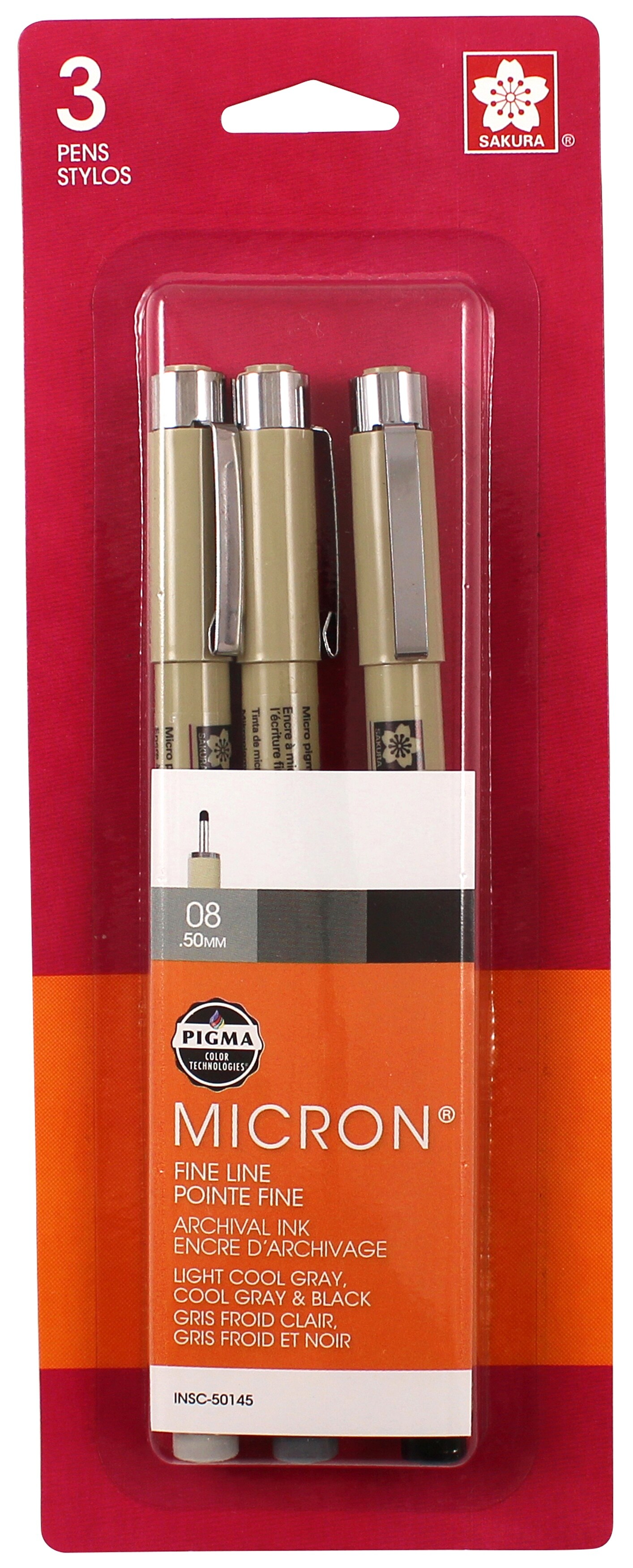 Sakura Pigma Micron .5mm Pens 3/Pkg-Black/Gray