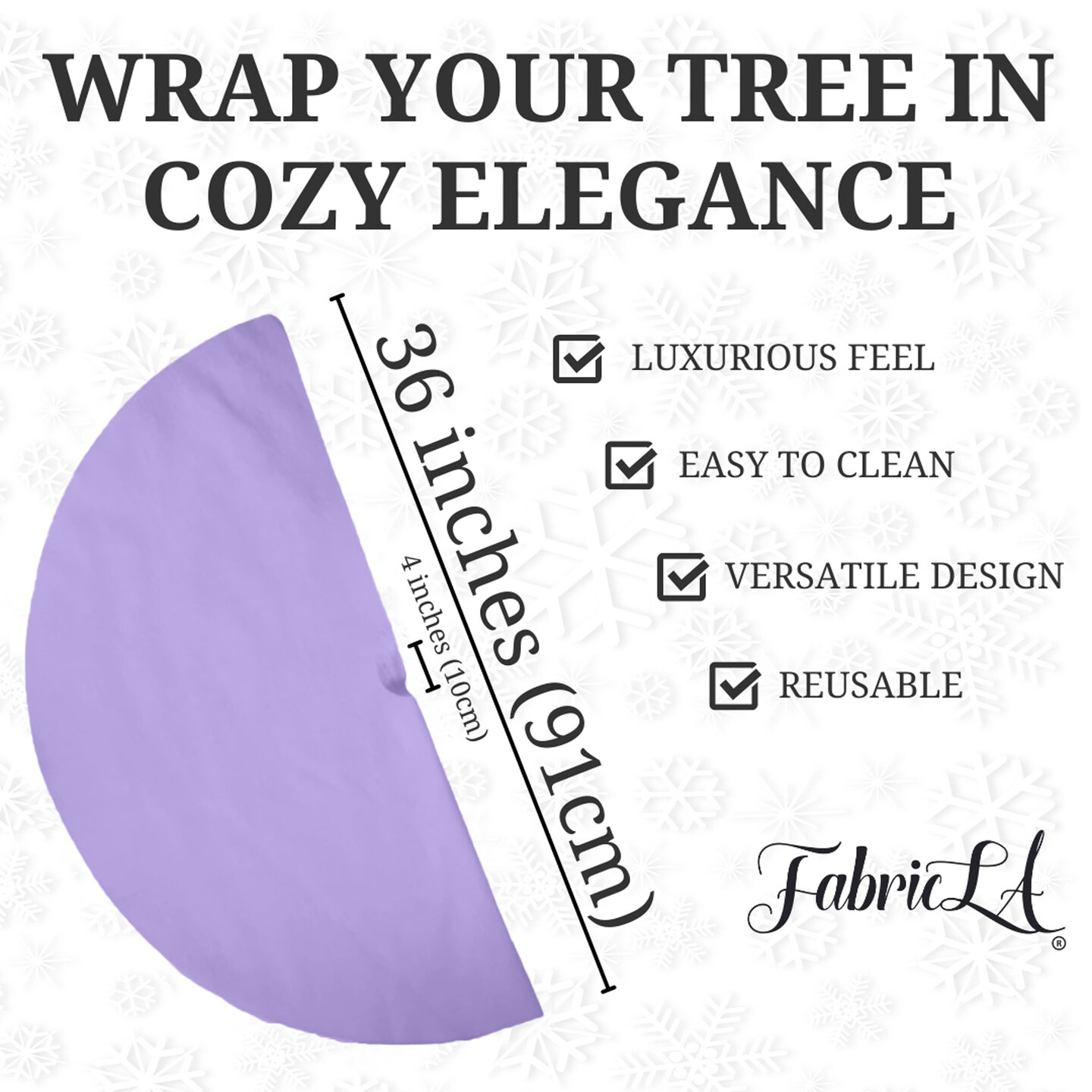 FabricLA Lavender Faux Fur Tree Skirt Cut - 36-Inches with Rounded Edges (No Backing) for Christmas