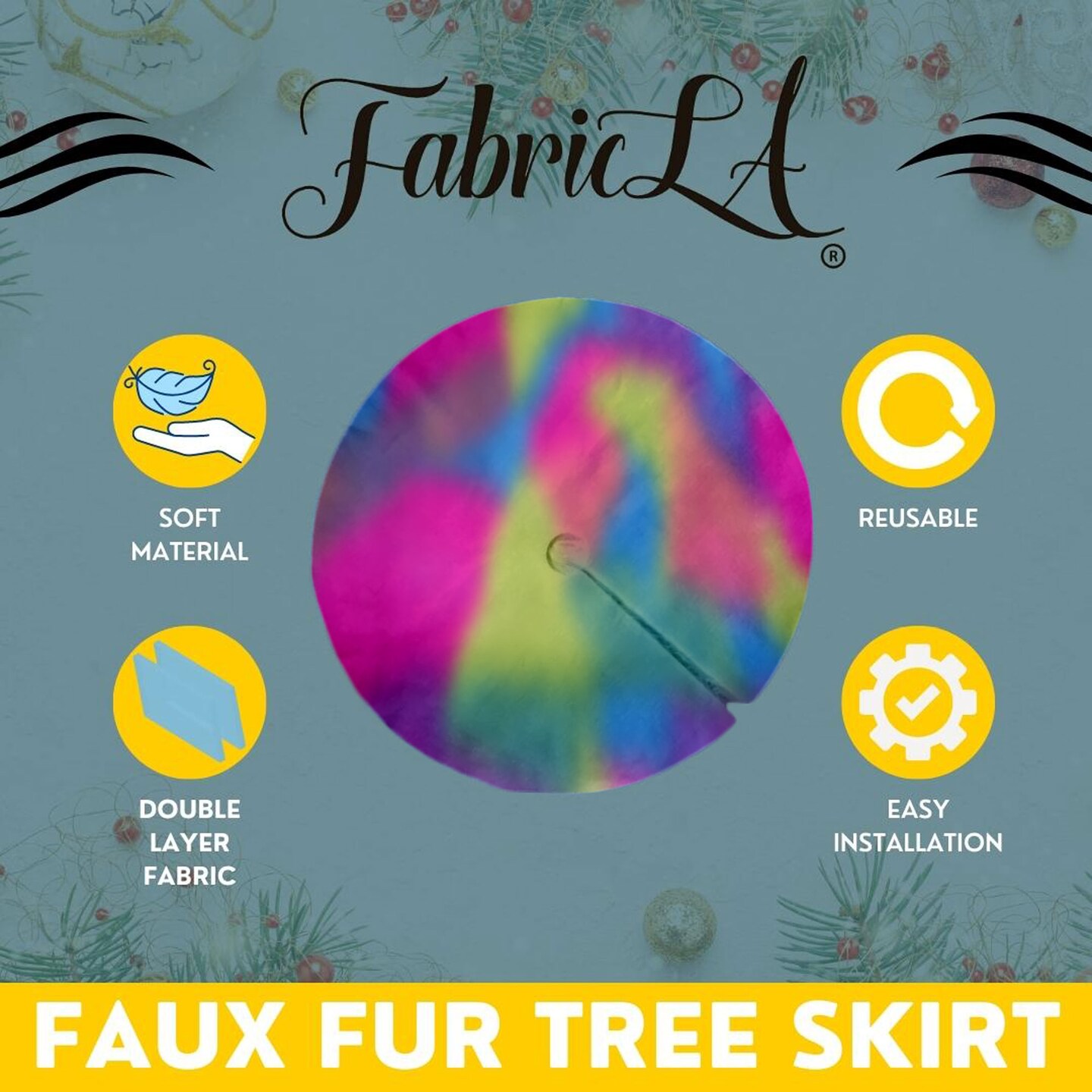 FabricLA 40&#x22; Pastel Patch Faux Fur Christmas Tree Skirt - Fluffy Plush Tree Skirt (101cm) for Holiday Decorations
