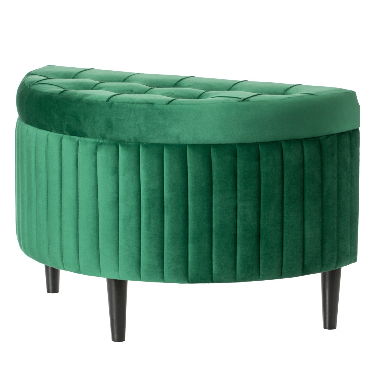 Half Moon Storage Ottoman Bench Green Velvet Tufted 33.25In Modern Design