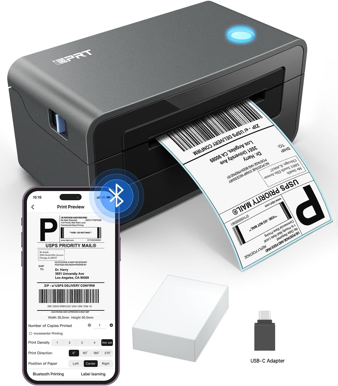 Bluetooth + usb Label Printer good 4x6 Thermal Printer High Speed