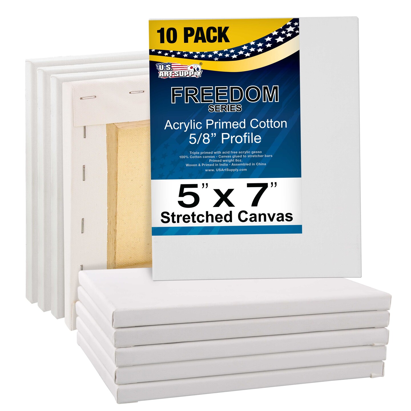 5 x 7 inch Stretched Canvas Super Value 10 Pack Triple Primed