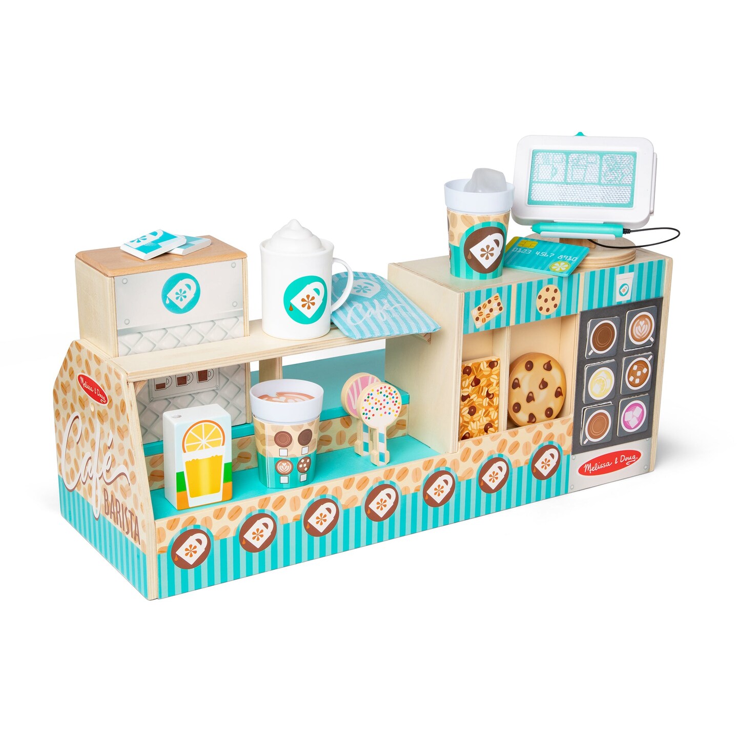 Melissa &#x26; Doug Wooden Caf&#xE9; Barista Coffee Shop (35 Pieces) - Childs Toy Coffee Shop, Pretend Play Kitchen Sets For Kids Ages 3+