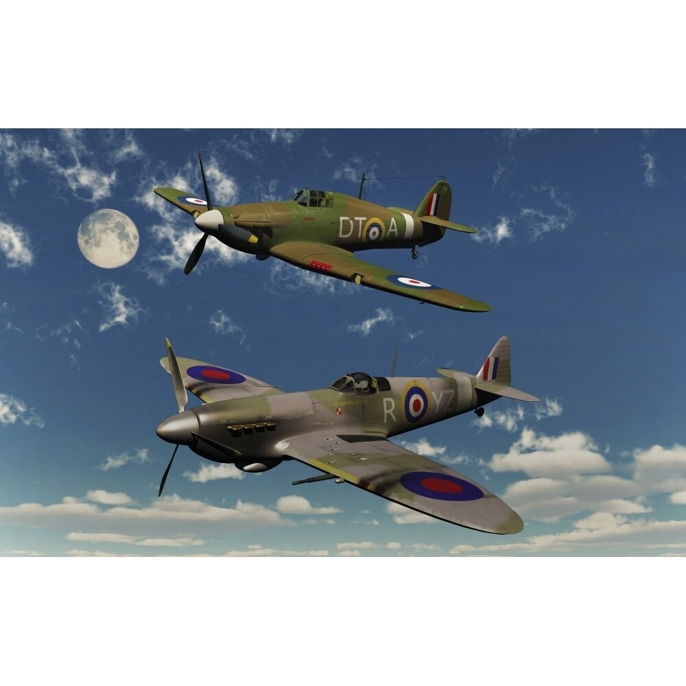 Posterazzi A Royal Air Force Supermarine Spitfire and Hawker Hurricane. Poster Print by Mark Stevenson/Stocktrek Images