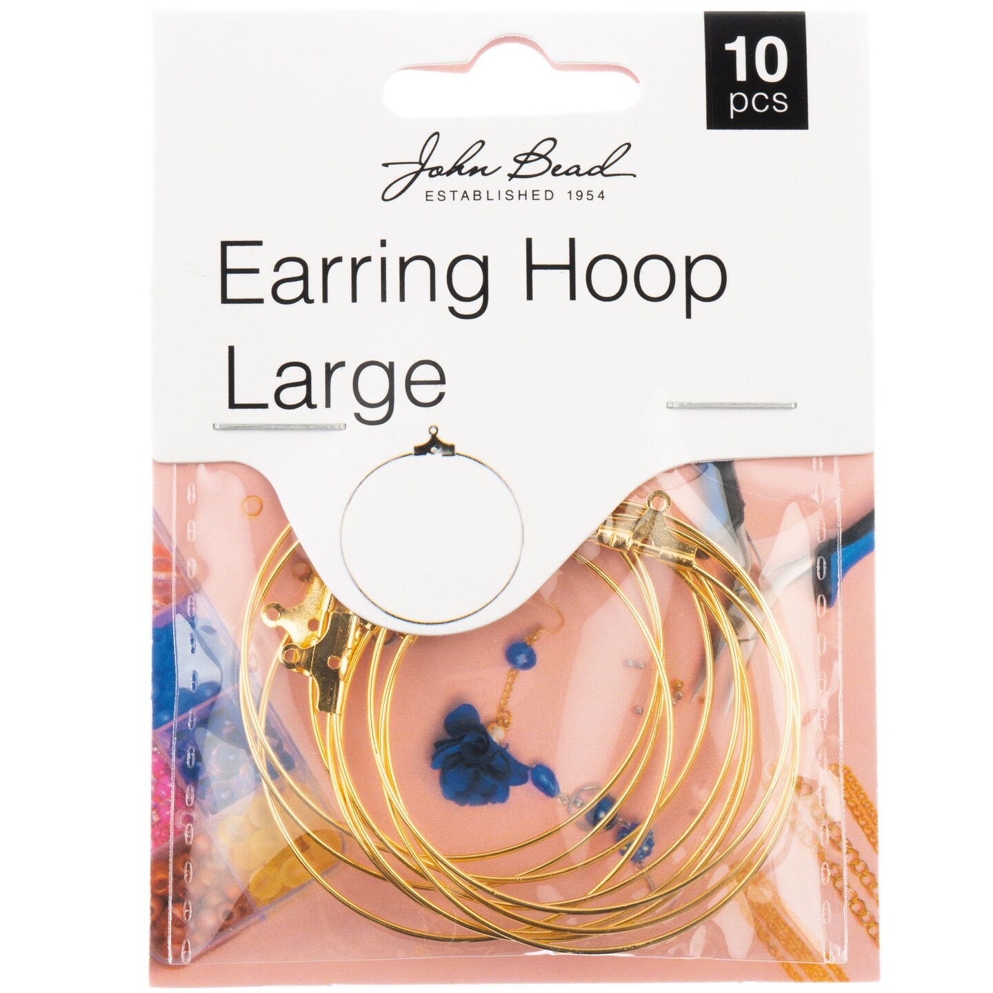 John Bead Earring Hoop Large 38mm 10/Pkg-Gold