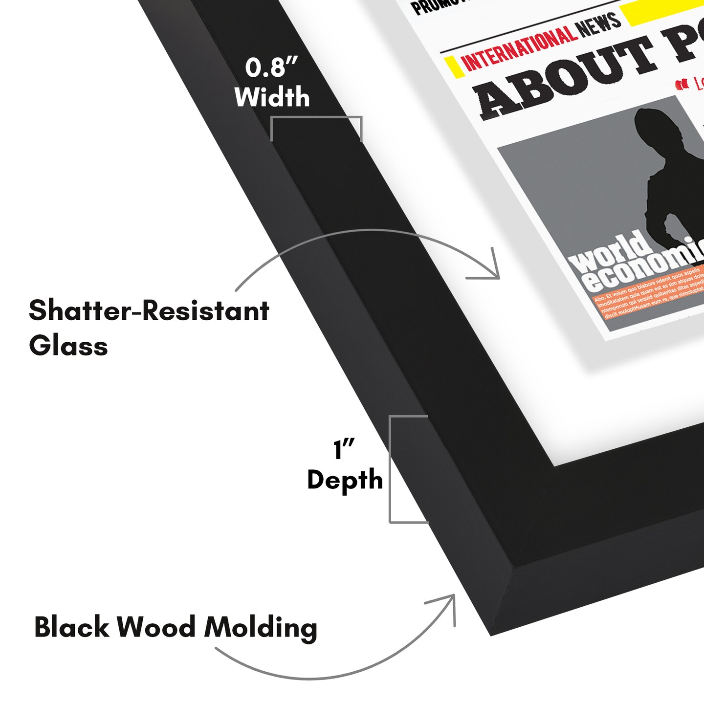 Americanflat 15x26 Floating Newspaper Frame - Ideal for Showcasing Newspaper Front Page - Easy Open Buttons for Loading Photos - Shatter Resistant Glass- Hanging Hardware - Black
