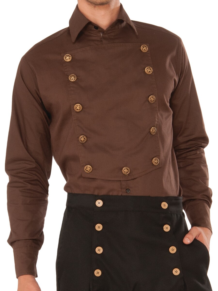 Adult&#x27;s Mens Brown Steampunk Gentleman Shirt With Buttons Costume Accessory