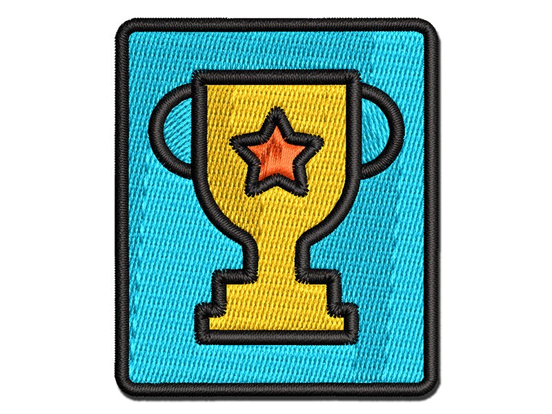 Trophy Award Outline with Star Multi-Color Embroidered Iron-On or Hook &#x26; Loop Patch Applique