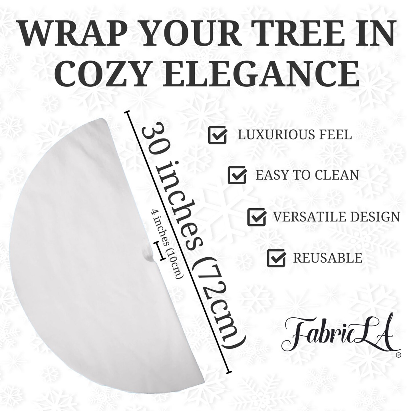 30&#x22; White Faux Fur Christmas Tree Skirt - Fluffy Plush Tree Skirt (72cm) for Holiday Decorations (FabricLA)