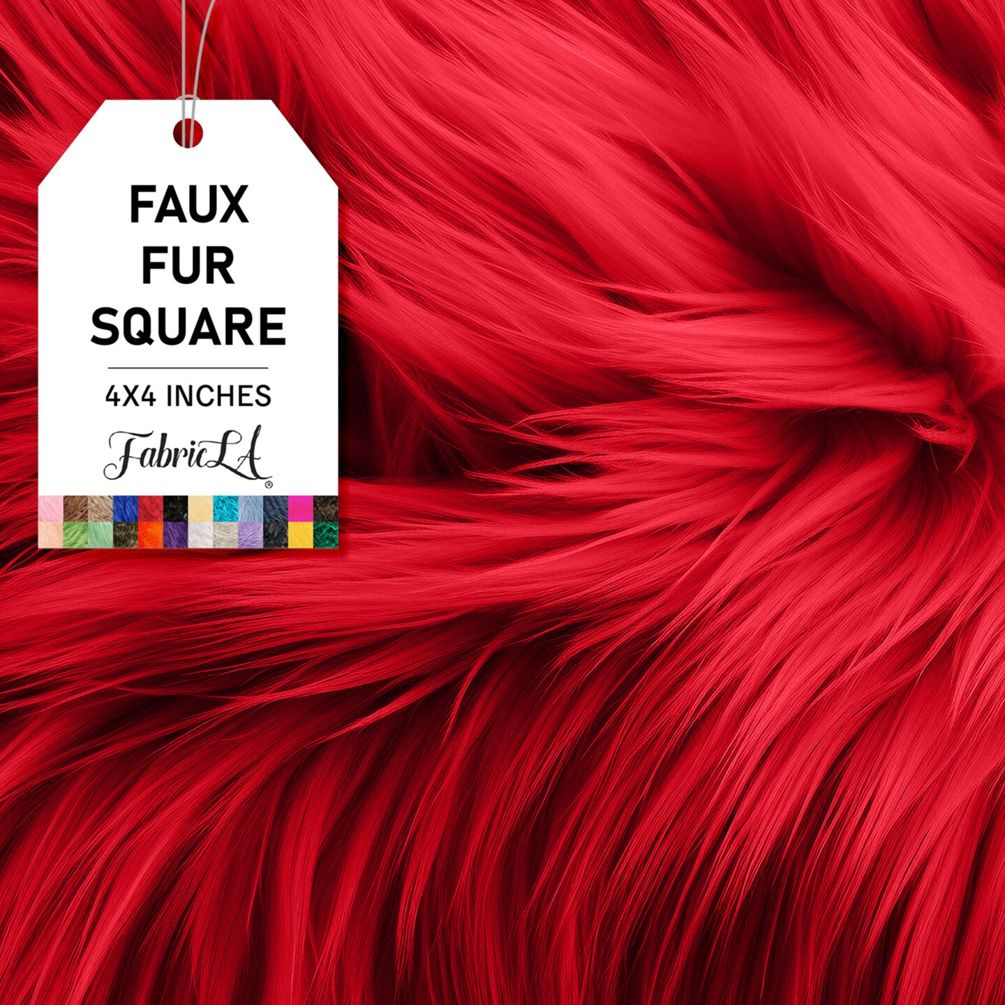 FabricLA | Faux Fur Fabric Square | 4&#x22; X 4&#x22; Inch Wide Pre-Cut Shaggy | Fake Fur Fabric | DIY, Craft Fur Decoration, Fashion Accessory, Hobby | Red