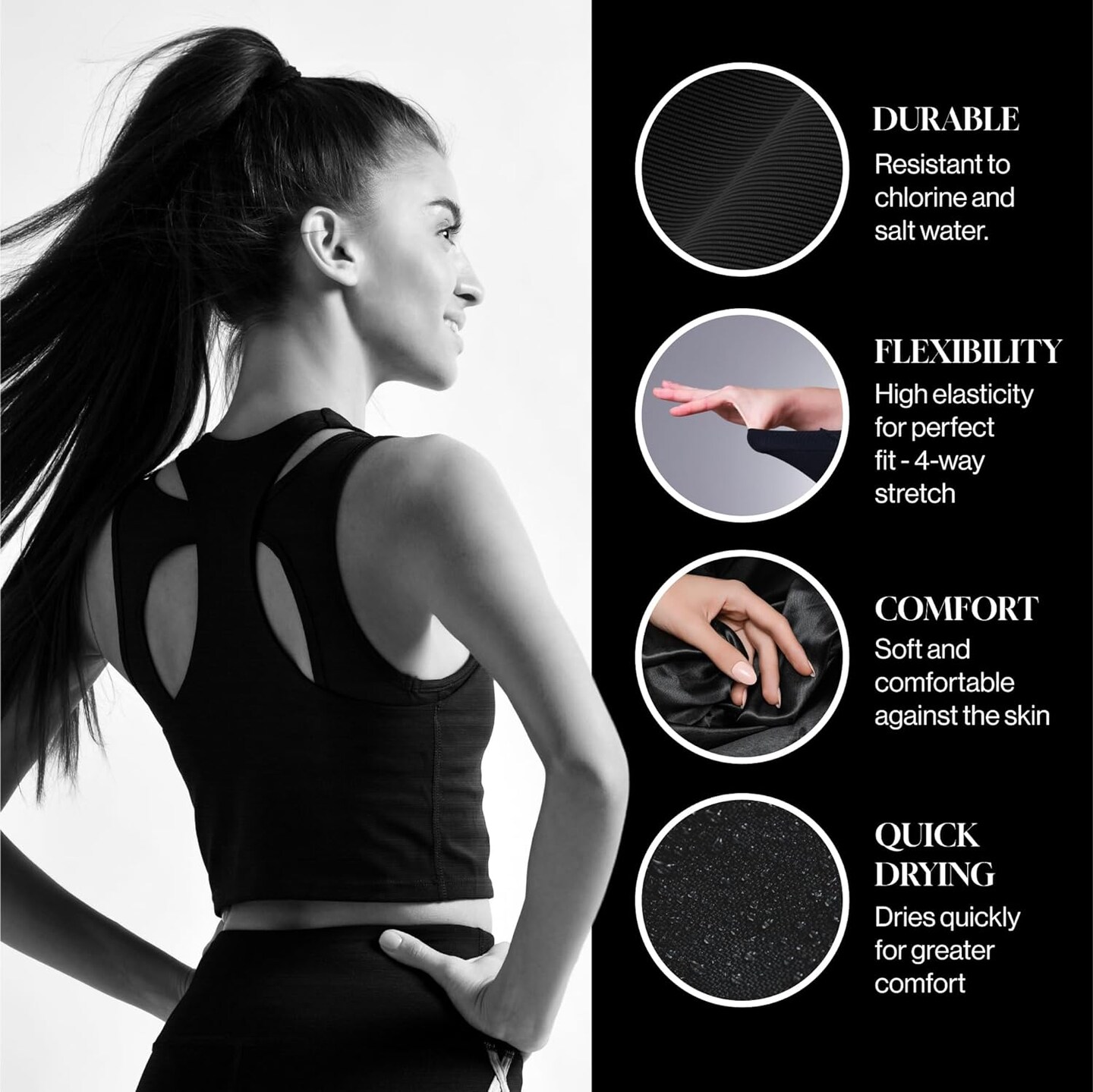 FabricLA | Nylon Spandex | 4 Way Stretch | Swimwear Tricot Fabric | Black | Half Yard