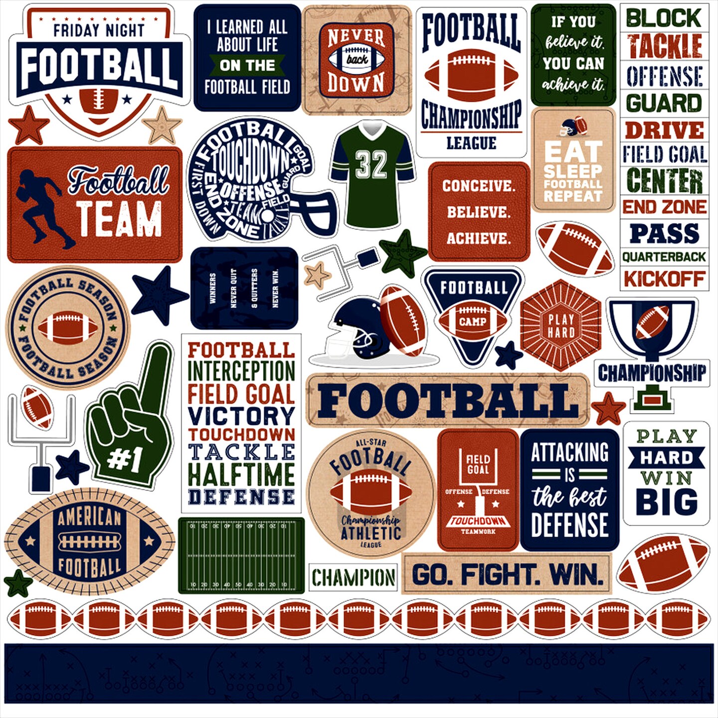 Echo Park Football 12 x 12 Cardstock Stickers