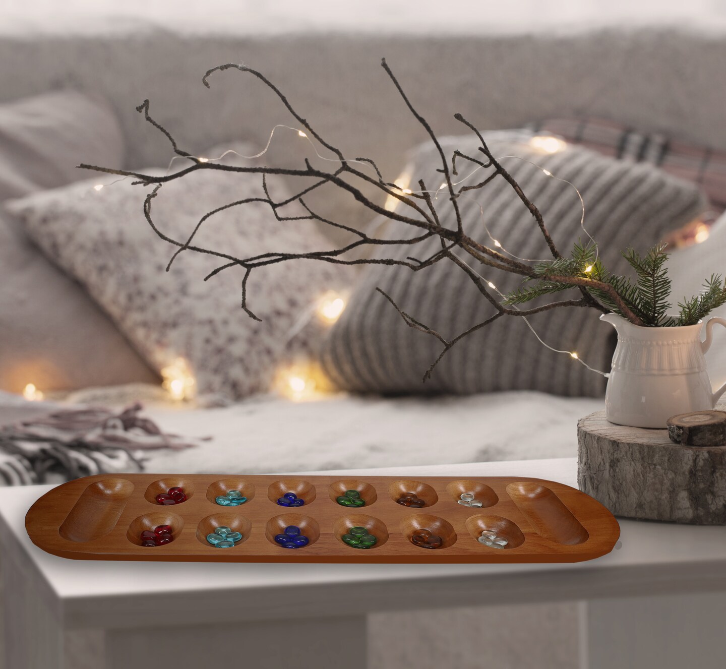 WE Games Solid Wood Mancala Board Game with Walnut Stain - 22 in.