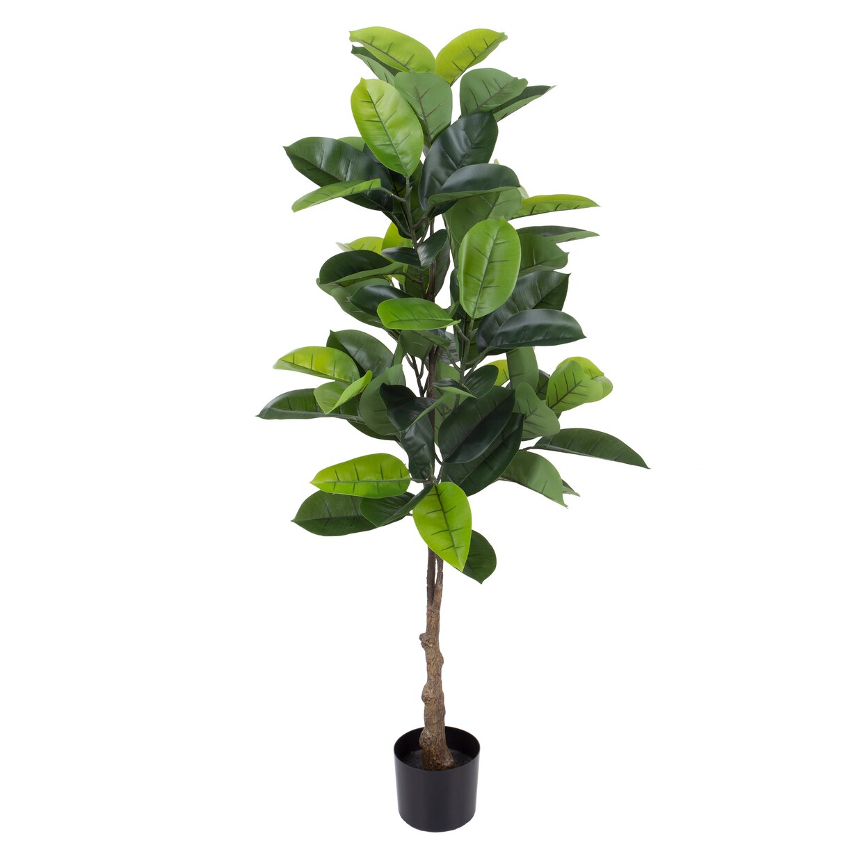 Artificial Rubber Plant 51 Inch Faux Tree Green Indoor Decor 72 Leaves Pe Material