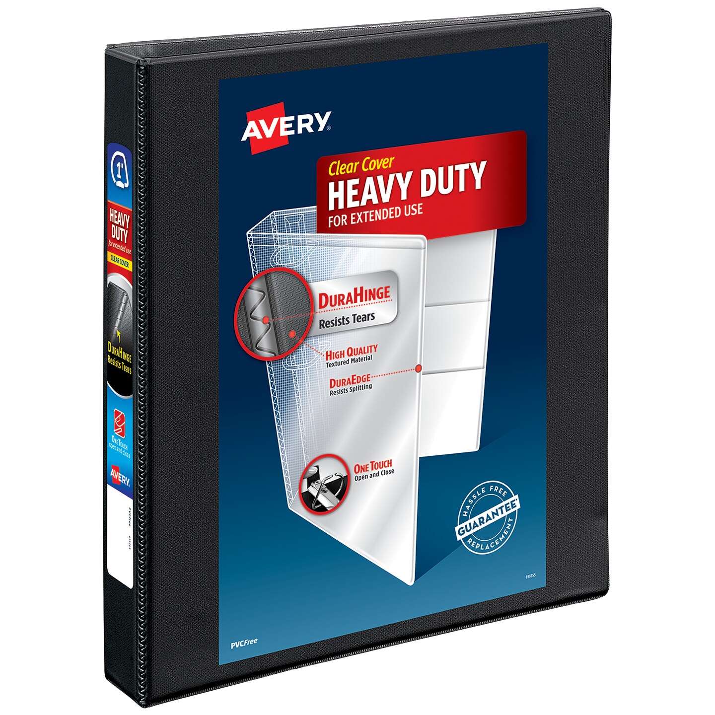 Avery Nonstick Heavy-Duty View 3 Ring Binder, 1" One Touch Slant Rings, 1 Black Binder (05300)