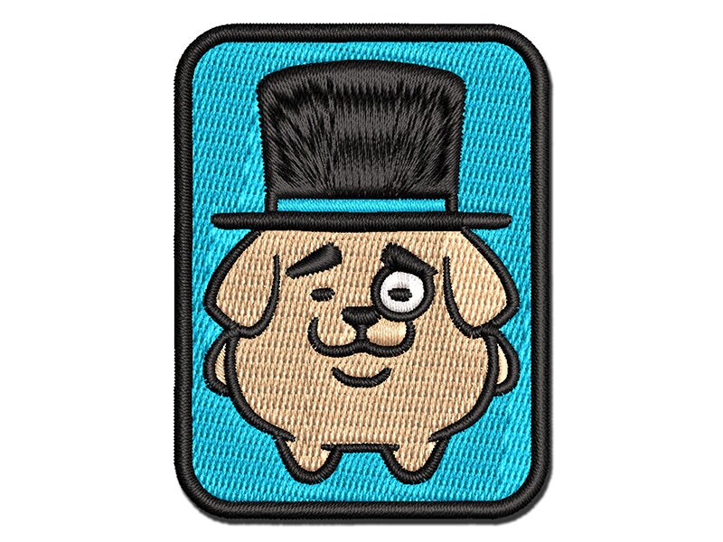 Weird Fancy Gentleman Dog Pup Top Hat Monocle Multi-Color Embroidered Iron-On or Hook &#x26; Loop Patch Applique