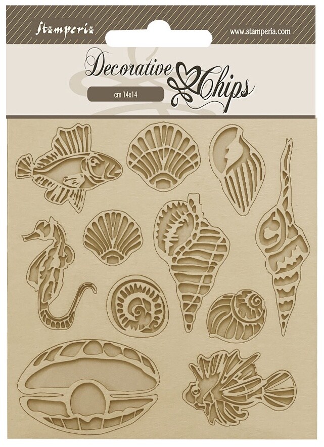 Stamperia Decorative Chips 5.5&#x22;X5.5&#x22;-Songs Of The Sea Shells And Fish