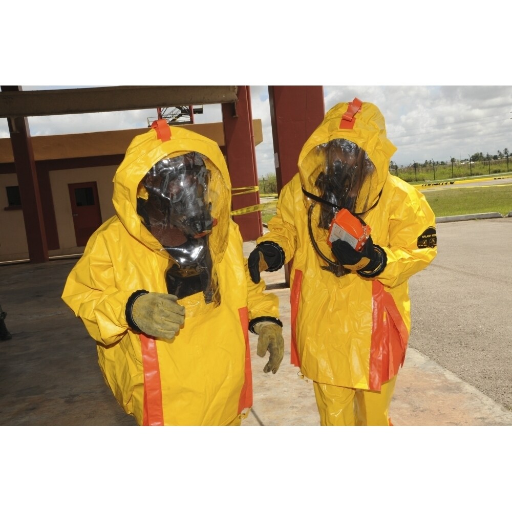 Posterazzi Firefighters dressed in hazmat suits Poster Print
