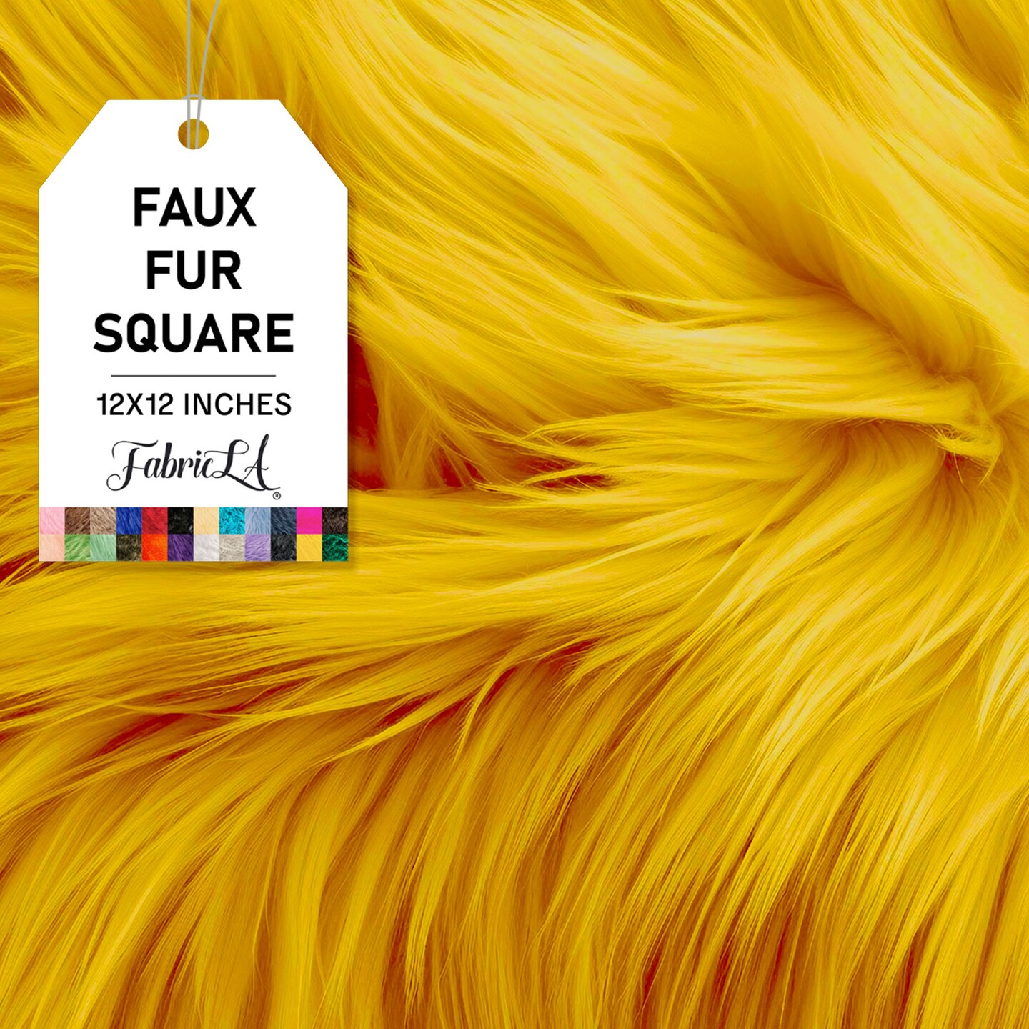 FabricLA | Faux Fur Fabric Square | 12&#x22; X 12&#x22; Inch Wide Pre-Cut Shaggy | Fake Fur Fabric | DIY, Craft Fur Decoration, Fashion Accessory, Hobby | Golden Yellow