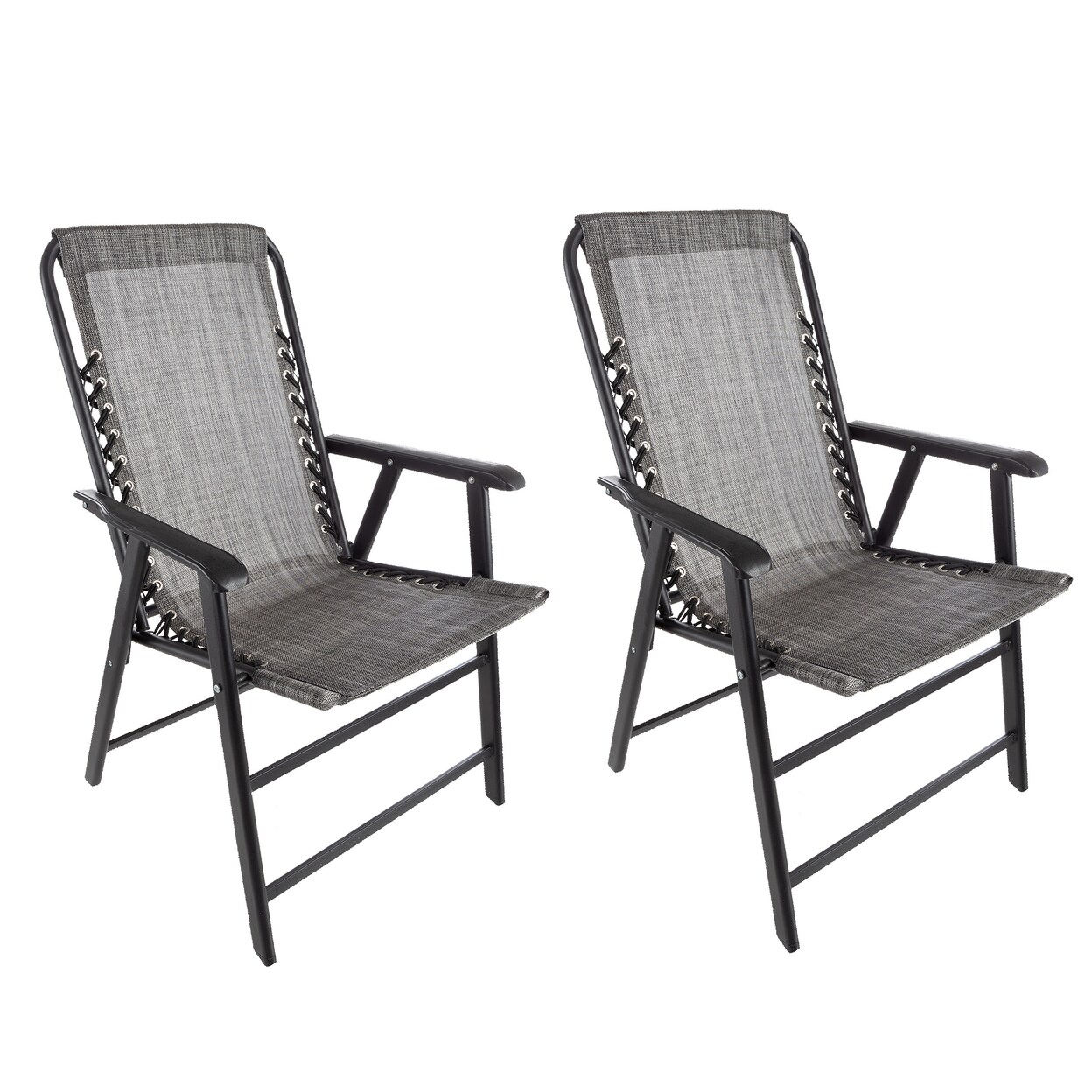 Folding Camping Chairs Set Of 2 Portable Gray Lawn Chairs Heavy Duty 350Lbs