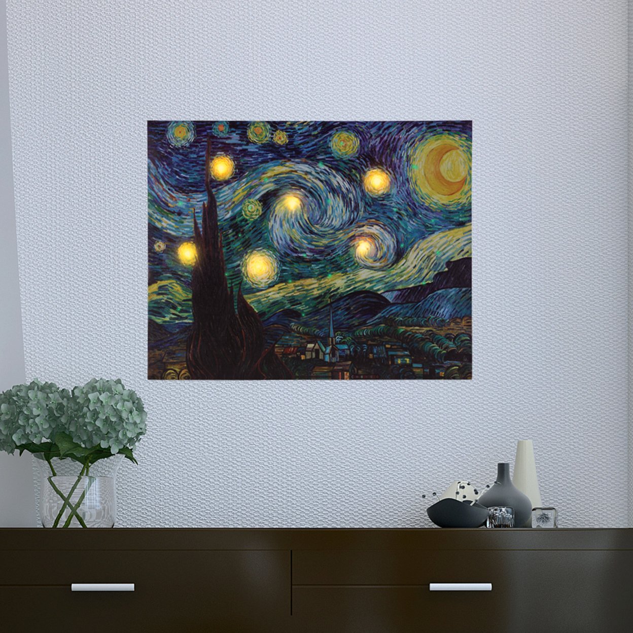 Lavish Home Lighted Canvas Art Van Gogh Starry Night Led 12X16 Inch Timer