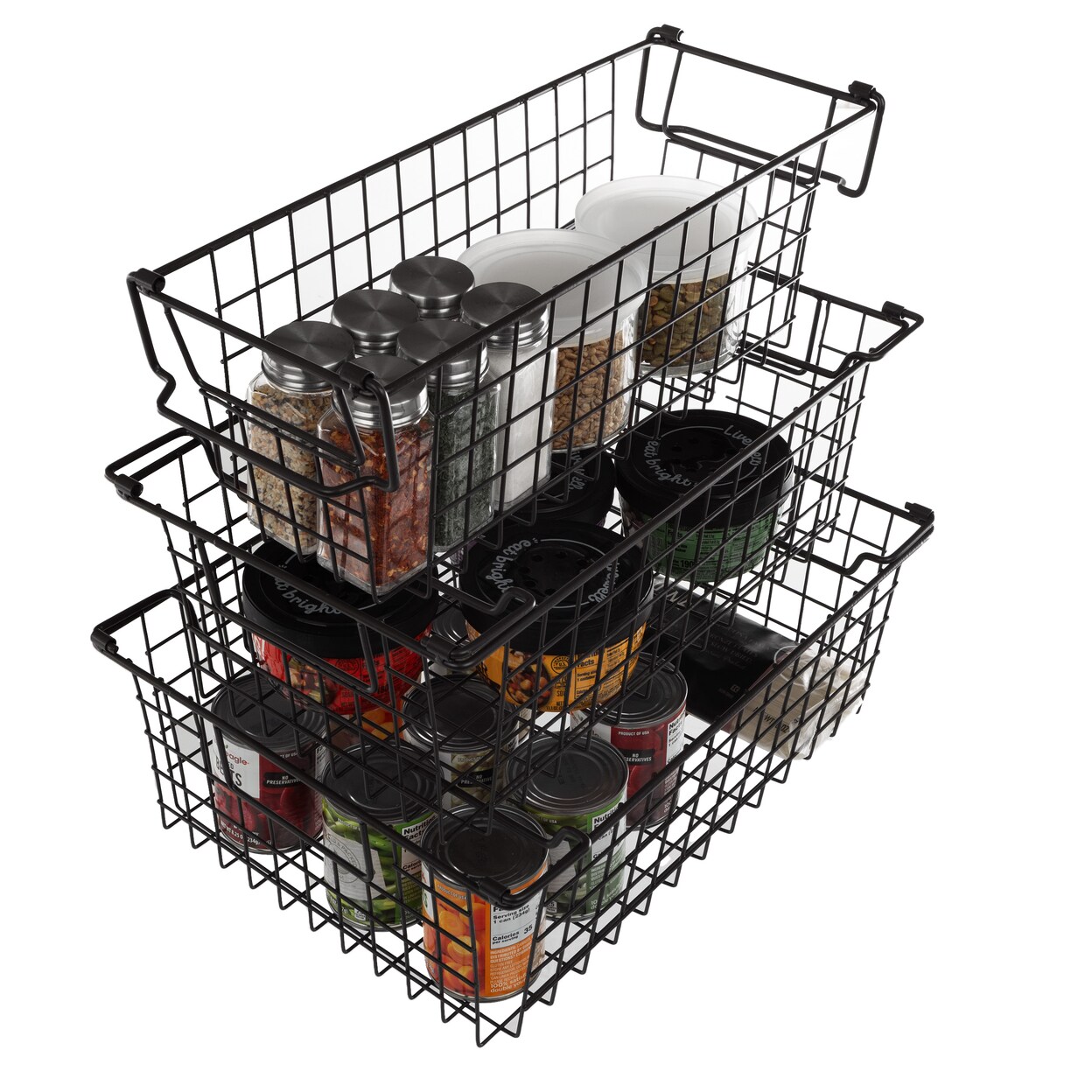 Black Wire Storage Basket Set Small Medium Large Nesting Shelving Organizers
