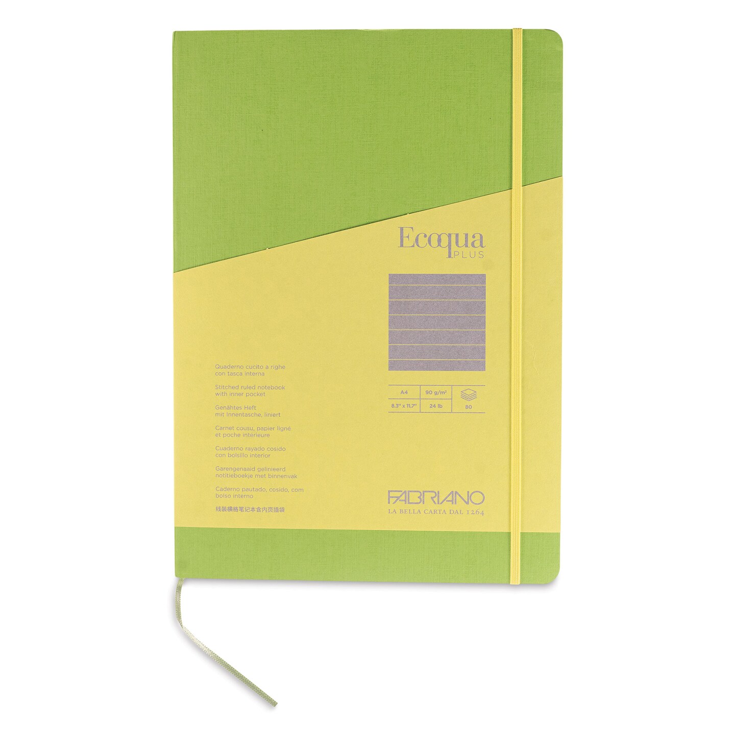 Fabriano EcoQua Plus Stitch-Bound Notebook - Lime, 8-1/4&#x22; x 11-3/4&#x22;, Lined