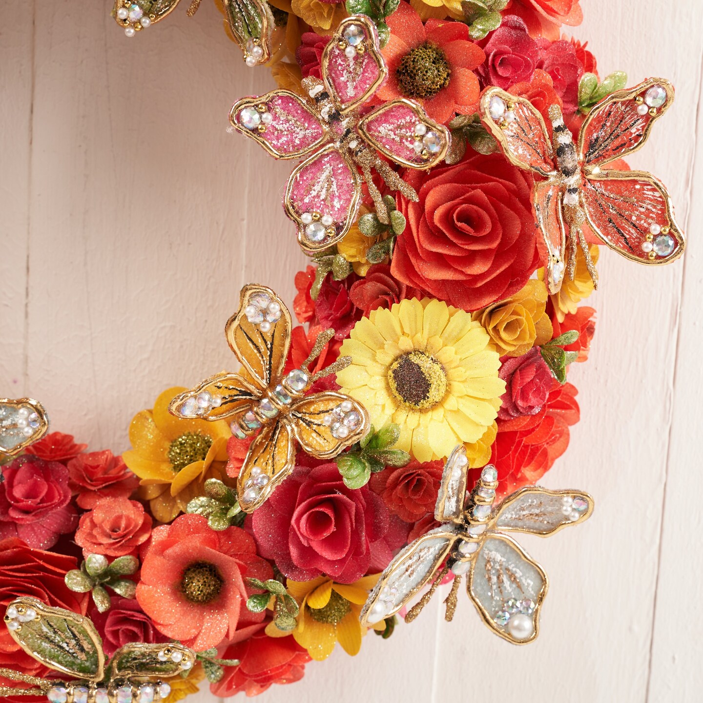 Wood Curl Butterfly Flower Wreath