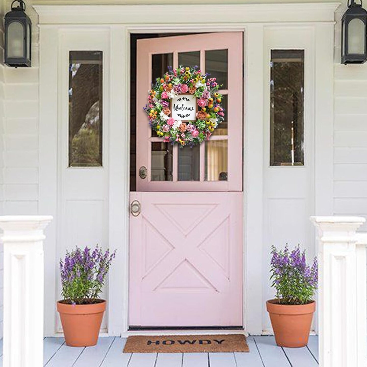 Welcome Blooms: 18&#x22; Colorful Berries &#x26; Flowers Wreath for Front Door