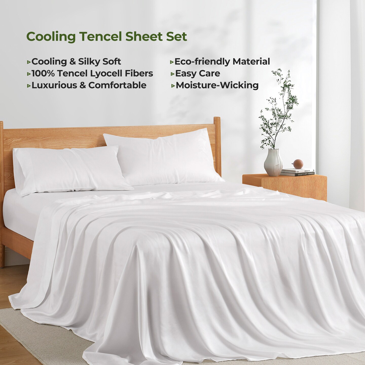 Tencel Lyocell 4Pc Sheet Set Soft Cooling Deep Pocket Bed Sheets Twin King Queen