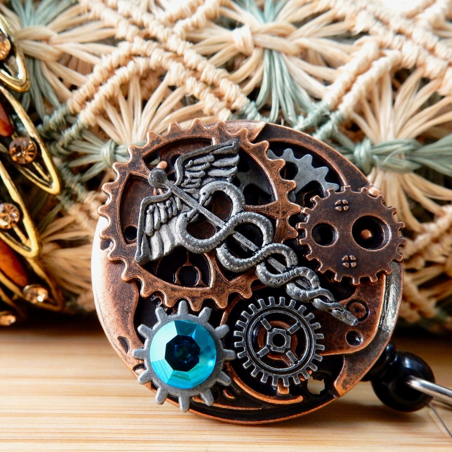 Caduceus Badge Reel, Custom Steampunk ID Reel, Personalized Nurse Badge Holder, Bling