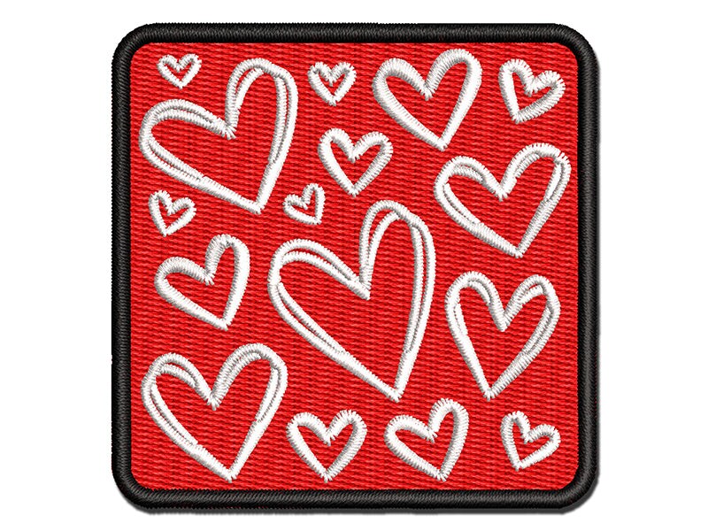 Scattered Sketchy Hearts Love Multi-Color Embroidered Iron-On or Hook &#x26; Loop Patch Applique