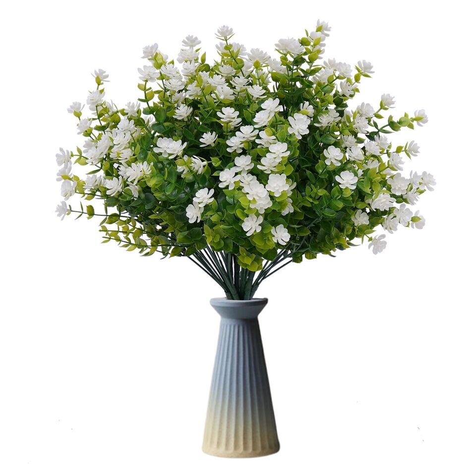 8 Bundles Artificial Fake Flowers No Fade Faux Plastic Plants