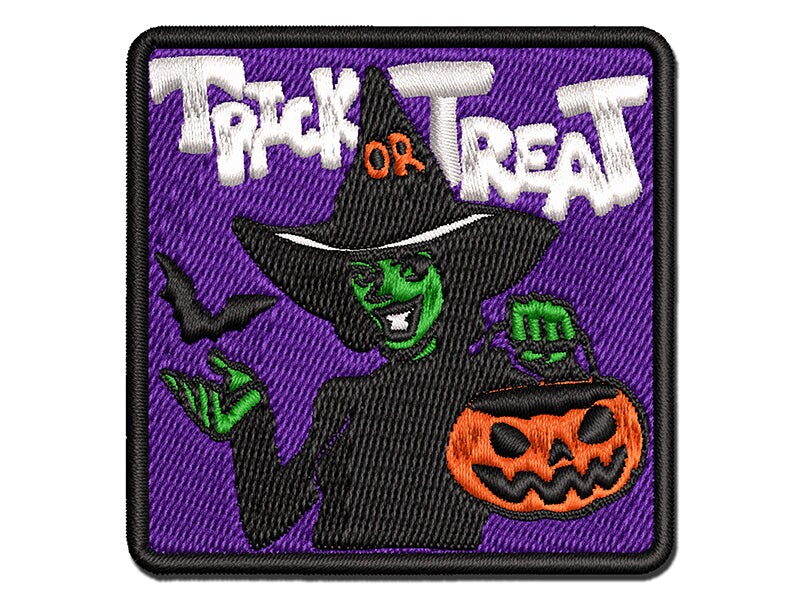 Trick or Treat Halloween Witch Multi-Color Embroidered Iron-On or Hook &#x26; Loop Patch Applique