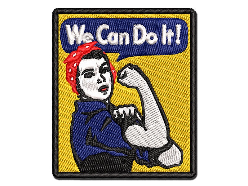 We Can Do It Rosie the Riveter Encouragement Multi-Color Embroidered Iron-On or Hook &#x26; Loop Patch Applique