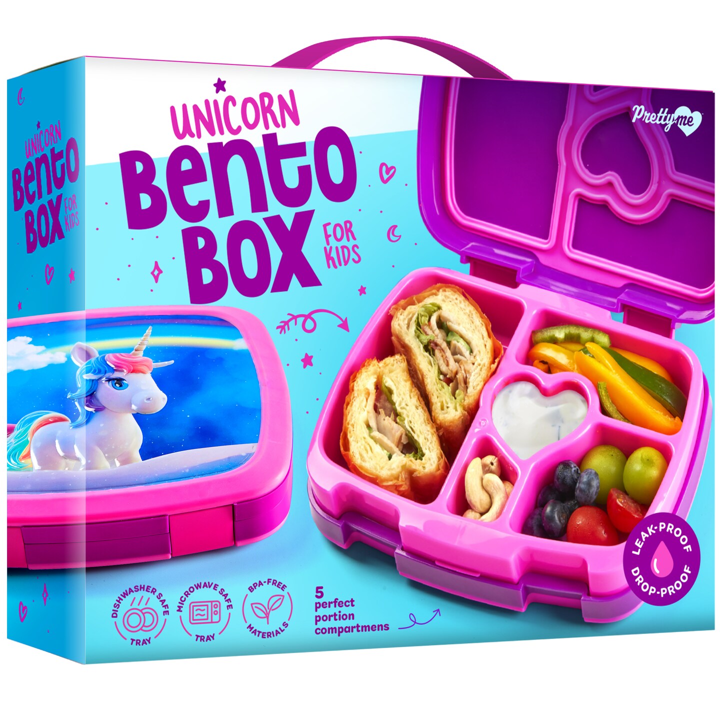 Pretty Me Unicorn Bento Box for Kids - Lunch Box for Girls - School Snack - Gifts for Girl 3-8 Year Old - Containers, Boxes, Christmas Gift,