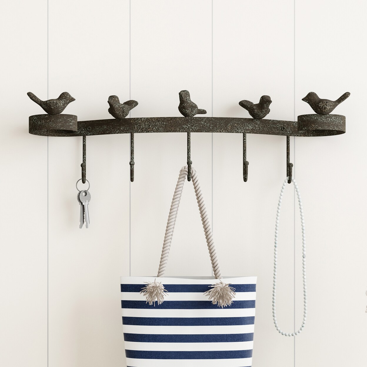 Lavish Home Cast Iron Rustic Birds with 5 Hooks Wall Mounted  19 In Wide