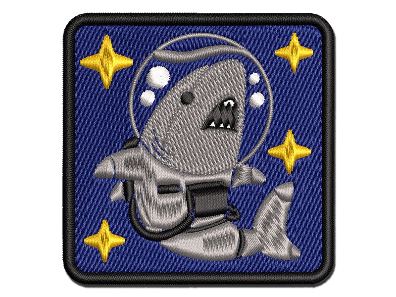 Shark Astronaut Floating in Space Multi-Color Embroidered Iron-On or Hook &#x26; Loop Patch Applique