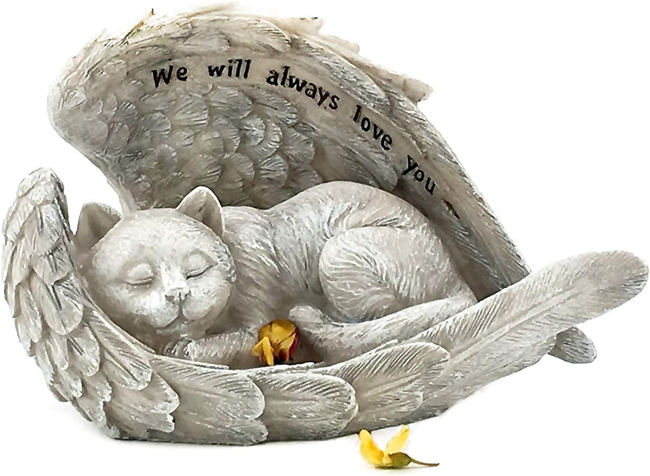 Cat Angel Figurine Memorial Statues Sympathy Baby Pet with Wings Tombstone Outdoor Garden Sculptures 9 Inch