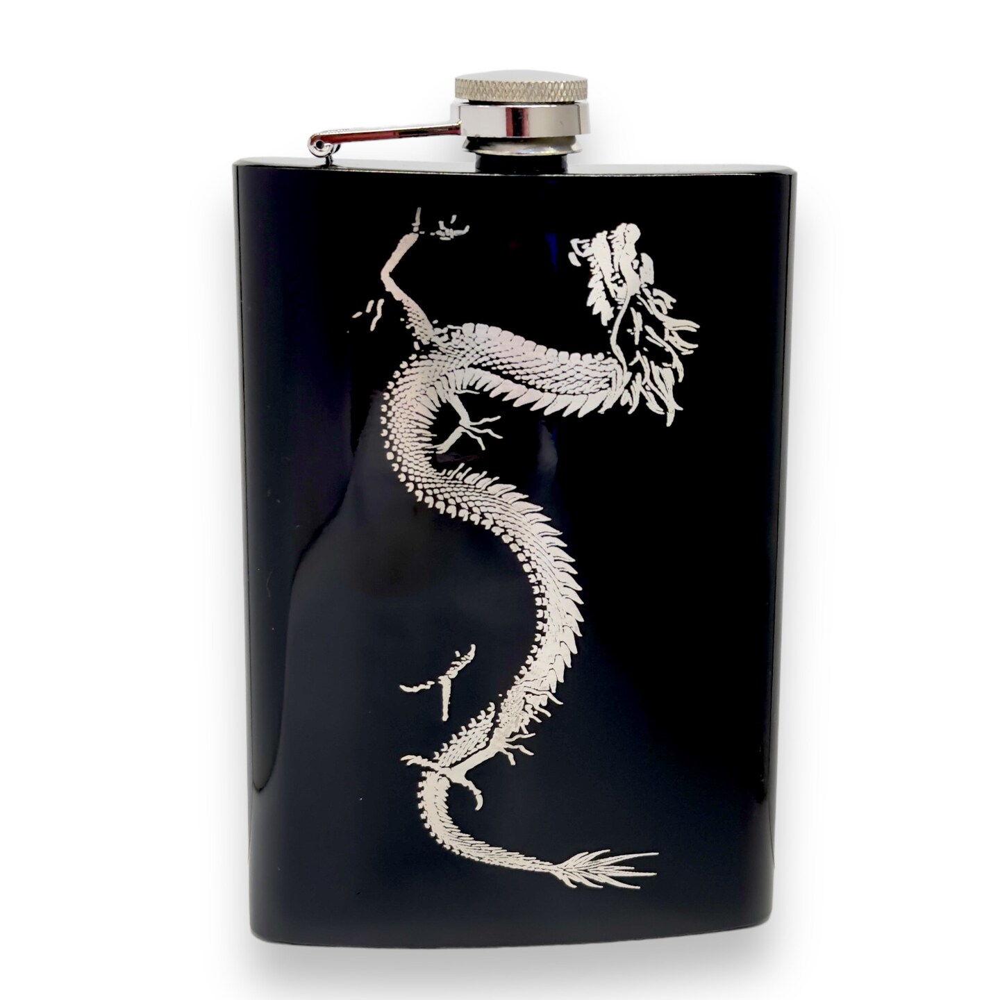 8oz BLACK Chinese Dragon Flask 8oz BLACK Chinese Dragon Flask