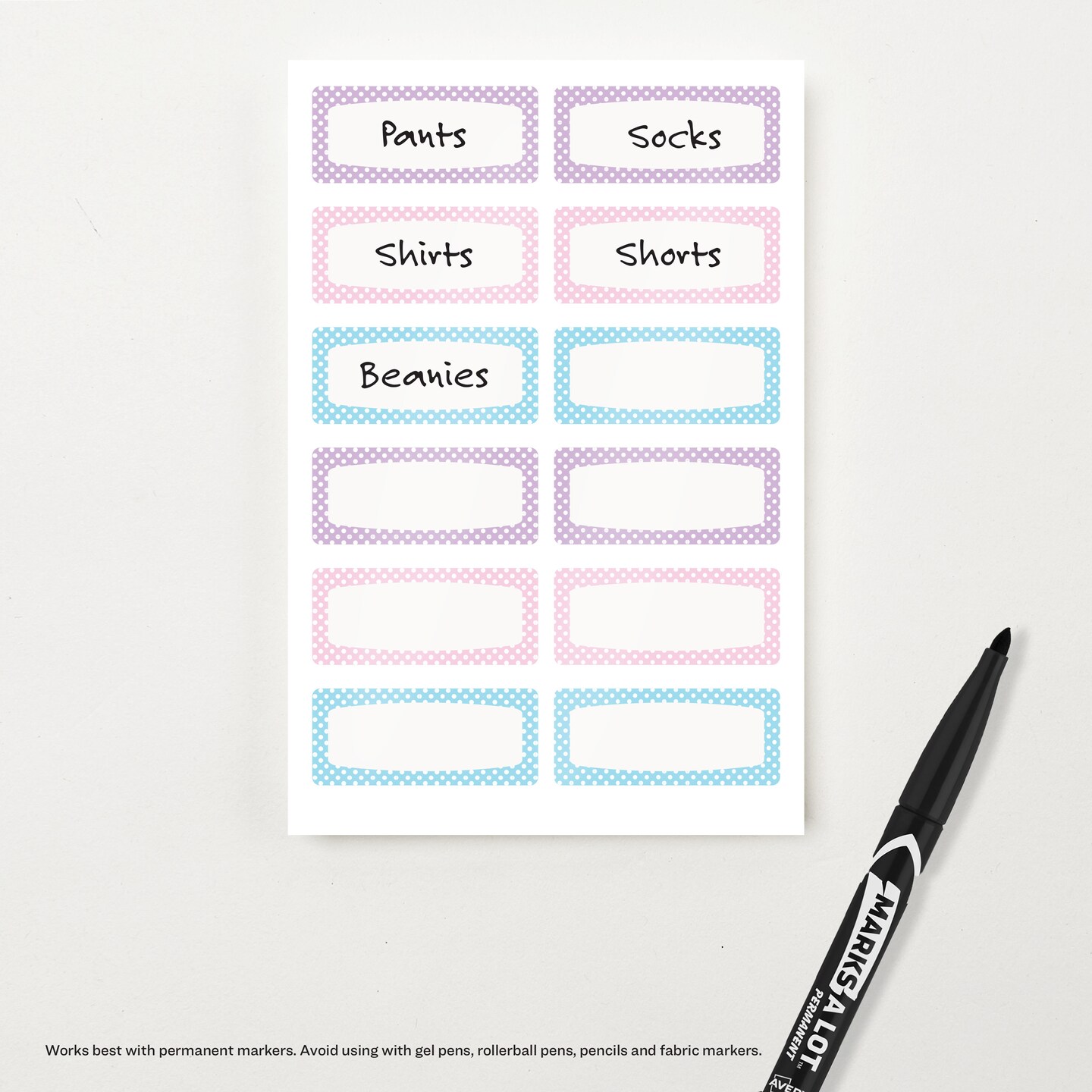 Avery No-Iron Fabric Name Labels, Soft Pastels Preprinted Designs, Handwrite-Only, 2-Pack, 48 Preprinted Labels (22282)