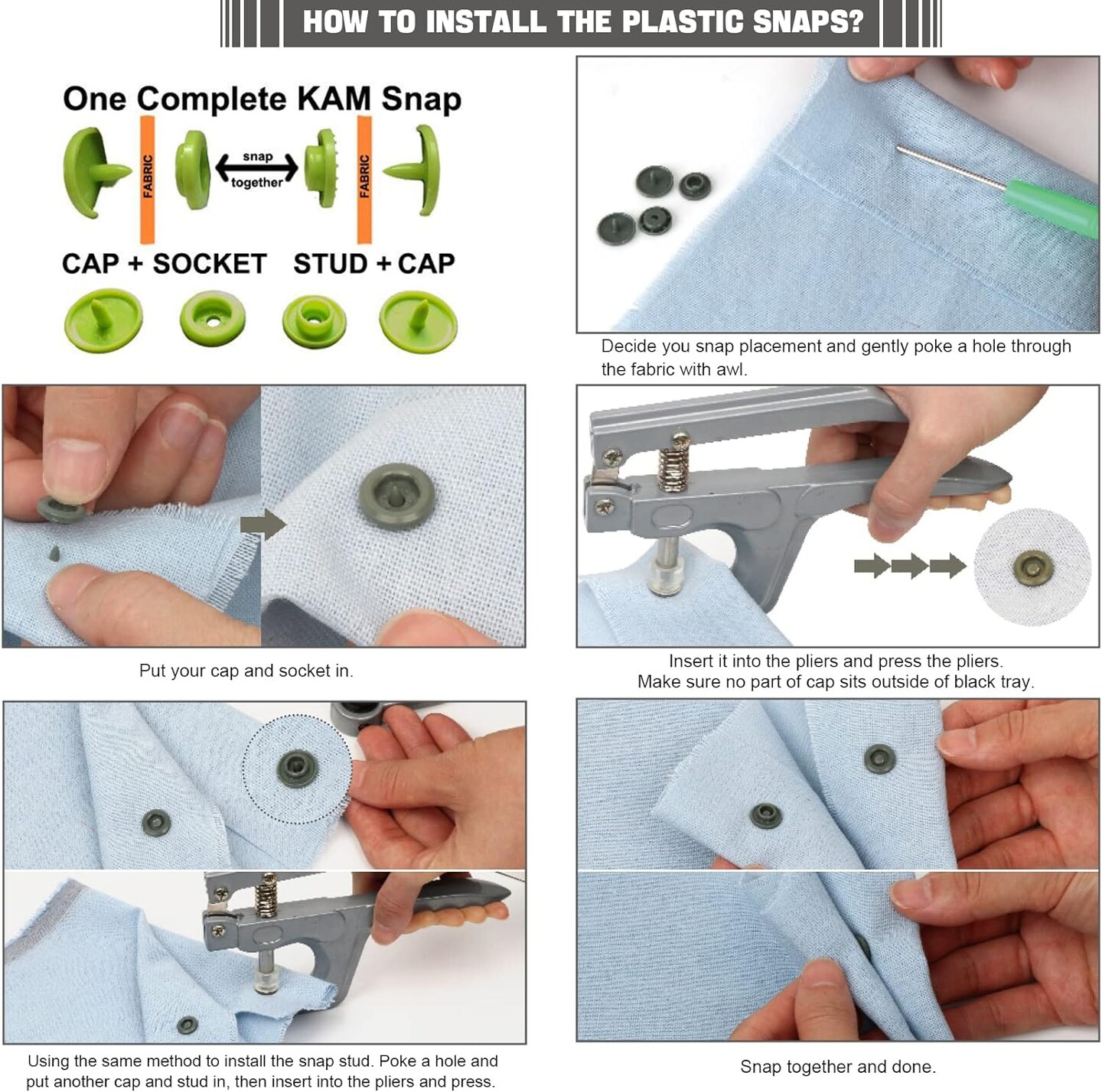 408 Sets Plastic Snap Buttons, No-Sew T5 Snaps with Organizer Storage Case for Bibs Diapers Crafts