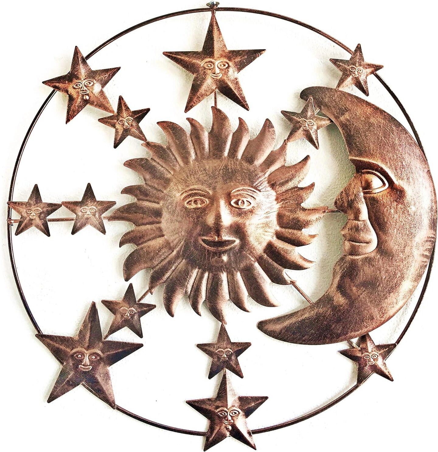 Metal Wall Art Rustic Iron Modern Contemporary Sun Moon Stars Celestial Indoor Living Room Outdoor Garden Patio 3D Hanging Sculpture Home Decor 20 Inch