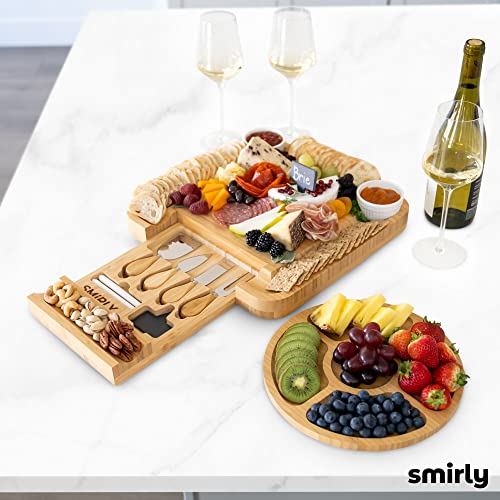 SMIRLY Charcuterie Boards Gift Set: Large Bamboo Cheese Board Set - Unique Mothers Day Gifts for Mom - House Warming Gifts New Home, Wedding Gifts for Couple, Bridal Shower Gift