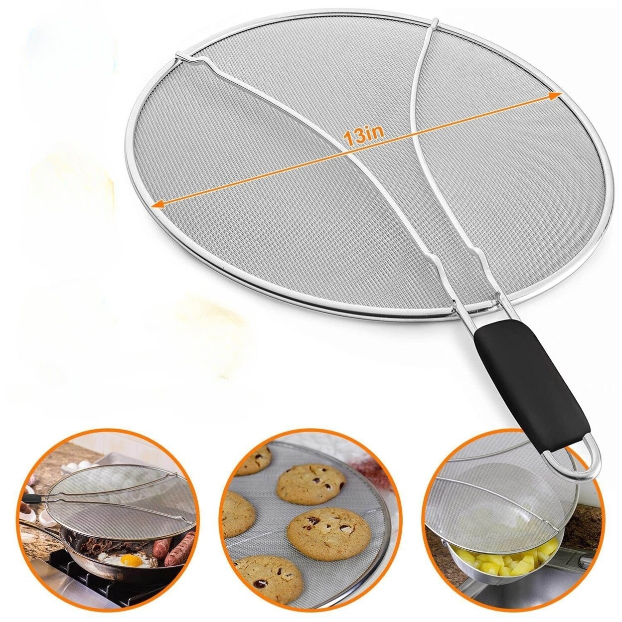 Grease Splatter Screen 13In Stainless Steel Fine Mesh Splash Mesh Shield Hot Oil Stopper