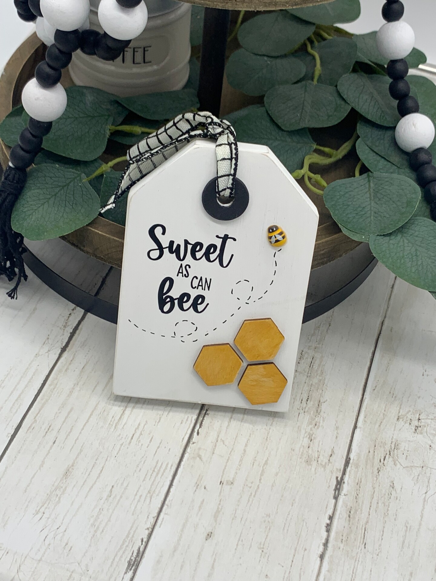 Sweet as can Bee Sign, Wooden Tag Sign, Bee Themed Decor, Tiered Tray Decor  Bee Themed Gifts, Bee Gifts for Women
