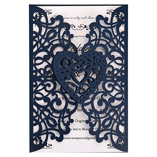 WISHMADE 50Pcs Navy Blue Laser Cut Invitation Card Stock with Envelopes,  Blank Invitations Printable, for Wedding Bridal Shower Engagement Birthday