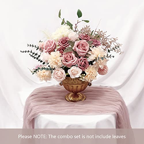 FACINOC Roses Artificial Flowers Pink Bouquets Box Set for DIY Bridal Wedding Shower Decorations Fake Floral Arrangements for Party Table Centerpieces Home Decor Indoor Outdoor Dusty Blush 19pcs