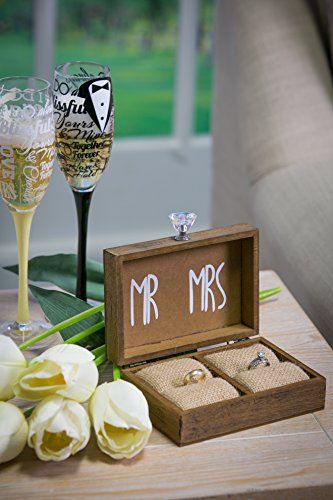 Cypress Home Wedding Decor &#x201C;and Then Two Become One&#x201D; Mr. and Mrs. Wooden Ring Holder Decorative Box - 5&#x201D;W x 6&#x201D;D x 2&#x201D;H Elegant Wedding Proposal Rustic Gift Box